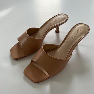 Schutz Dethalia Kitten Heel Mule Slide Honey Beige - Size 7.5